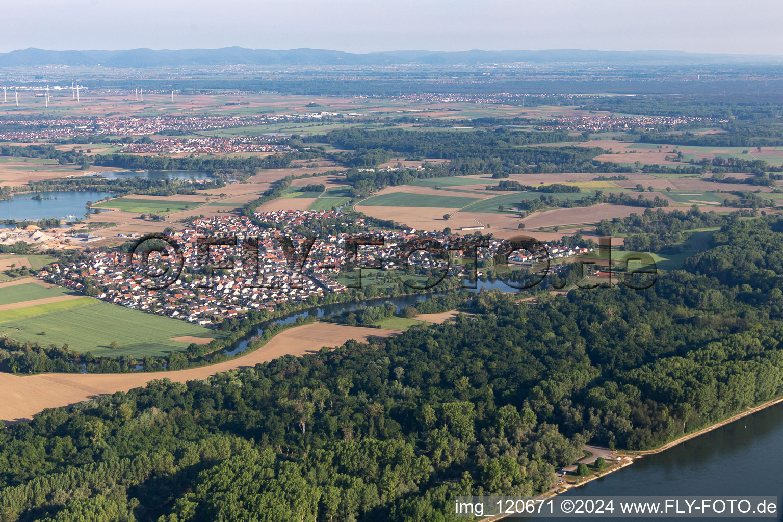 Vue oblique de Leimersheim dans le département Rhénanie-Palatinat, Allemagne