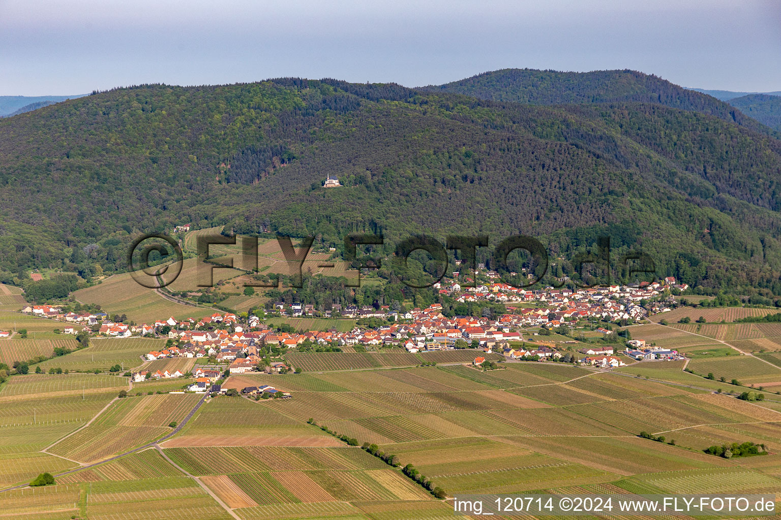 Vue aérienne de Au pied de la chapelle Sainte-Anne à Burrweiler dans le département Rhénanie-Palatinat, Allemagne