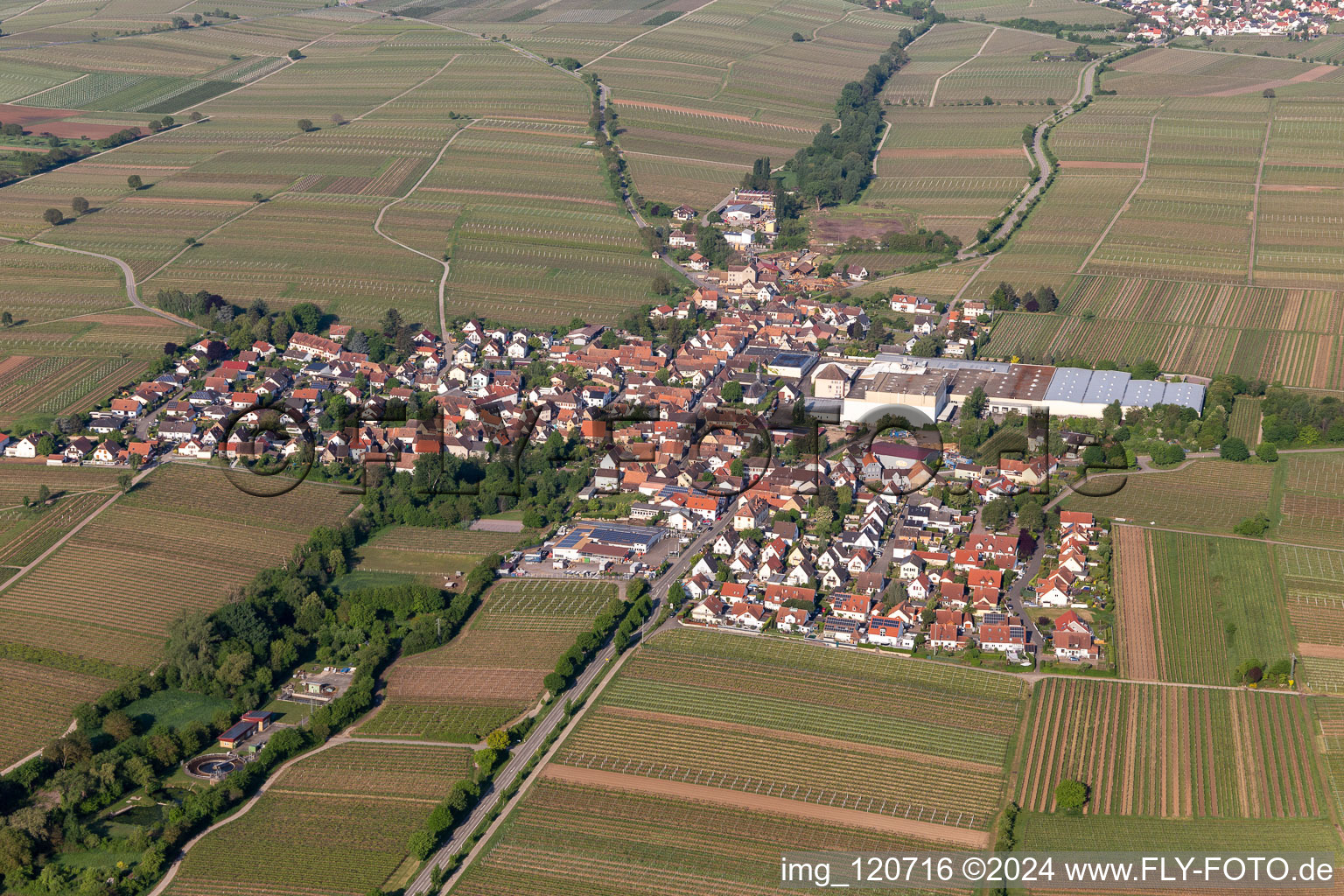 Böchingen dans le département Rhénanie-Palatinat, Allemagne vu d'un drone