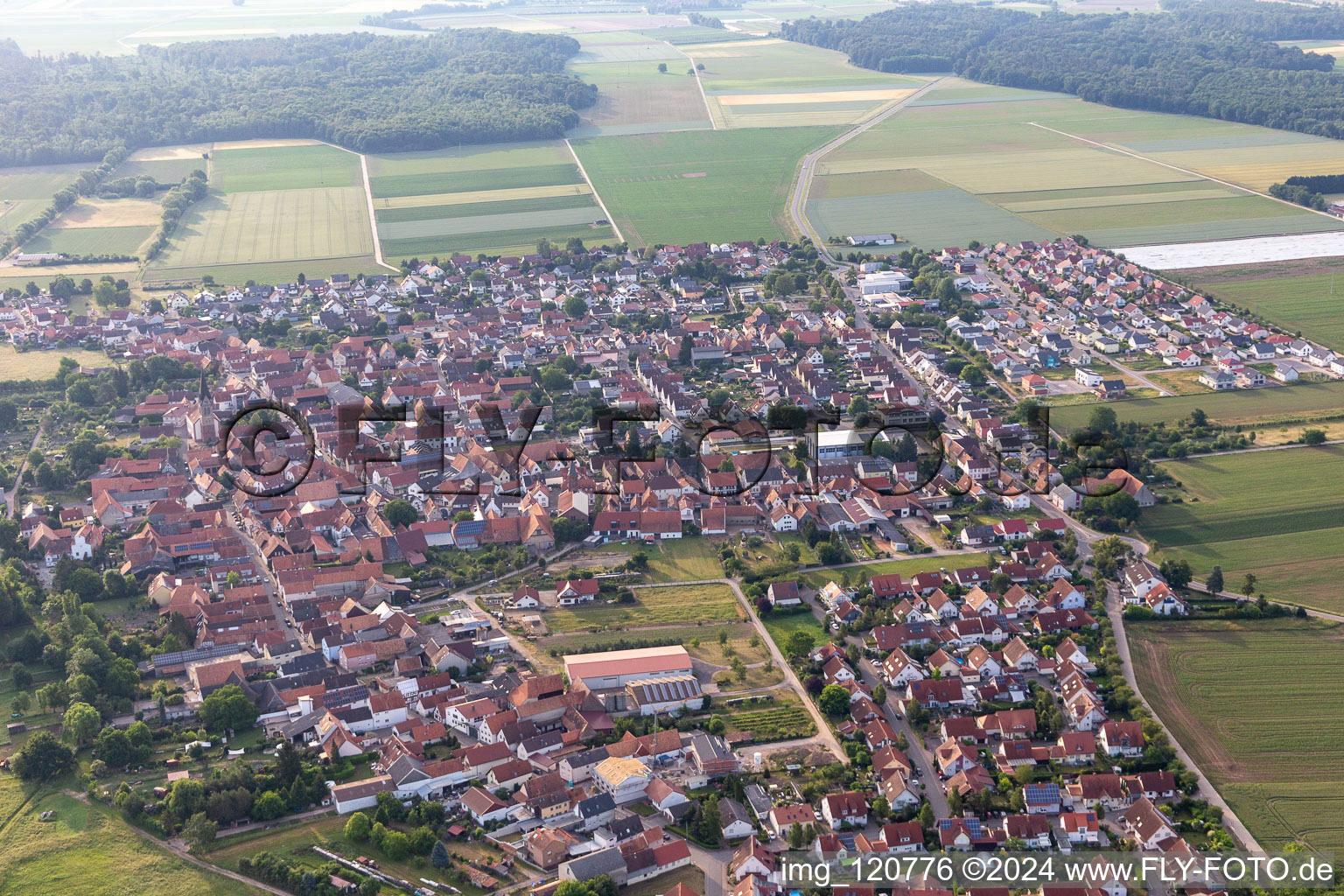 Steinweiler dans le département Rhénanie-Palatinat, Allemagne depuis l'avion