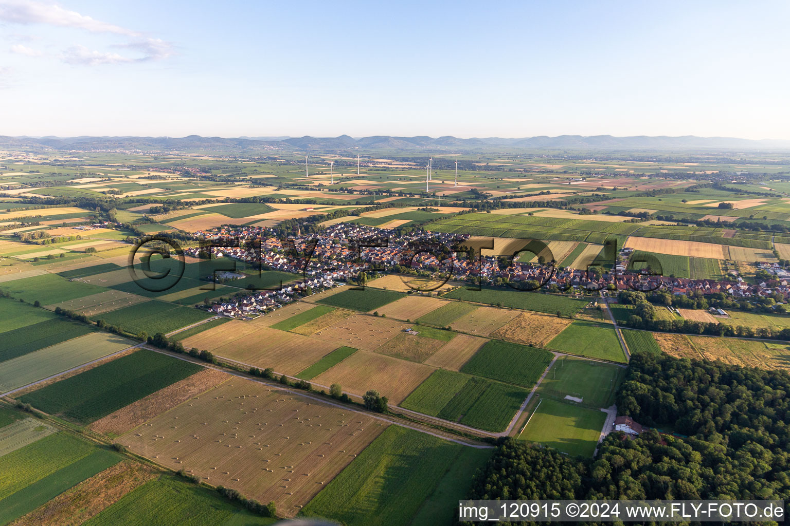 Vue aérienne de Freckenfeld dans le département Rhénanie-Palatinat, Allemagne