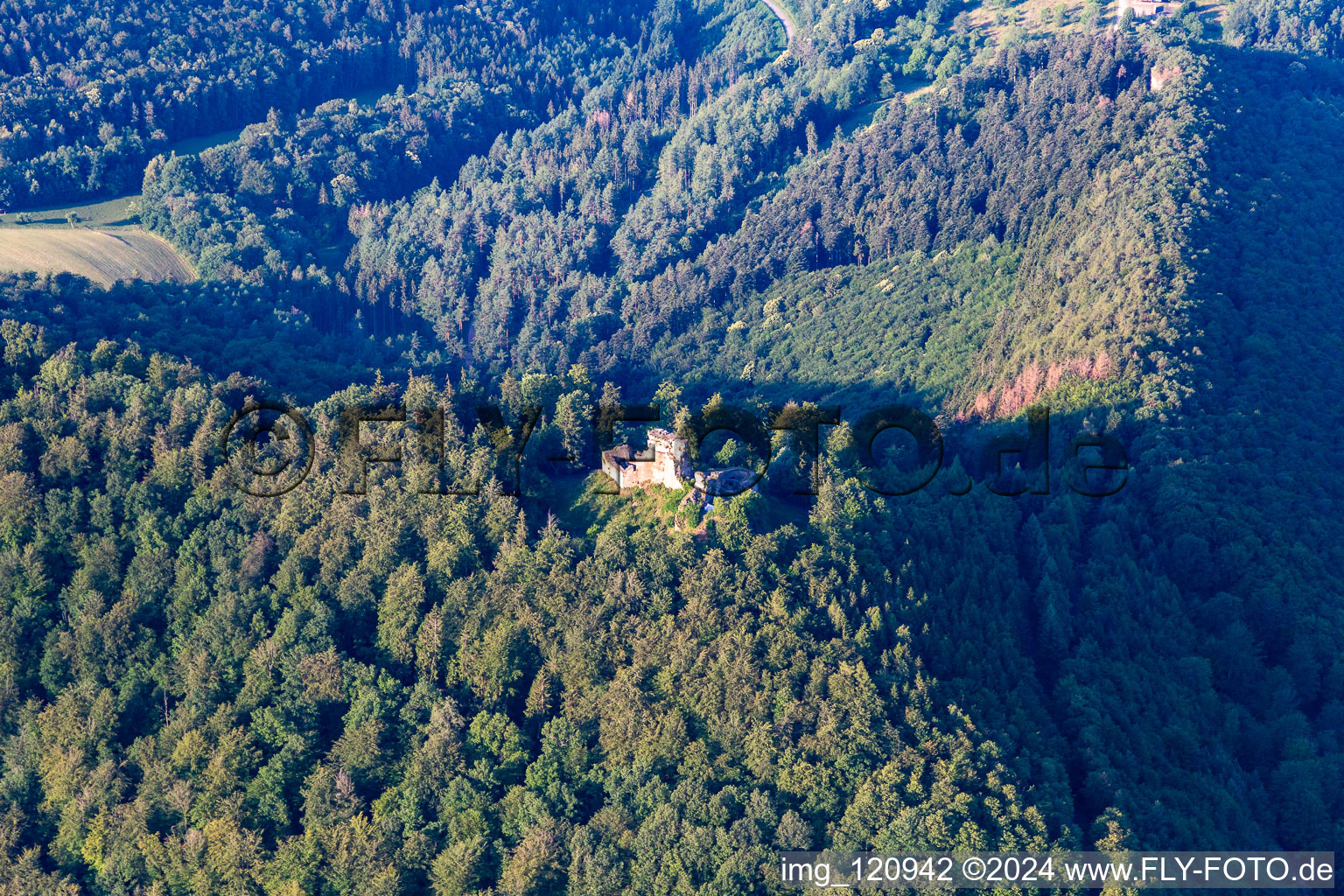 Vue aérienne de Château de Hohenburg à Wingen dans le département Bas Rhin, France