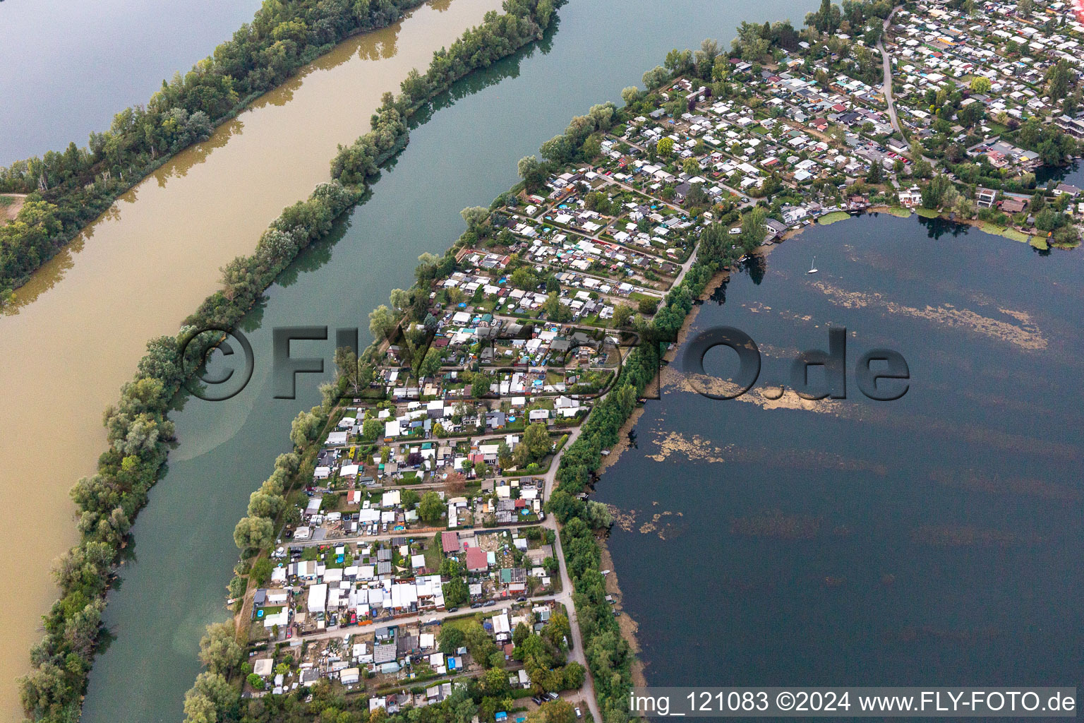 Vue aérienne de Adriatique bleue à Altrip dans le département Rhénanie-Palatinat, Allemagne