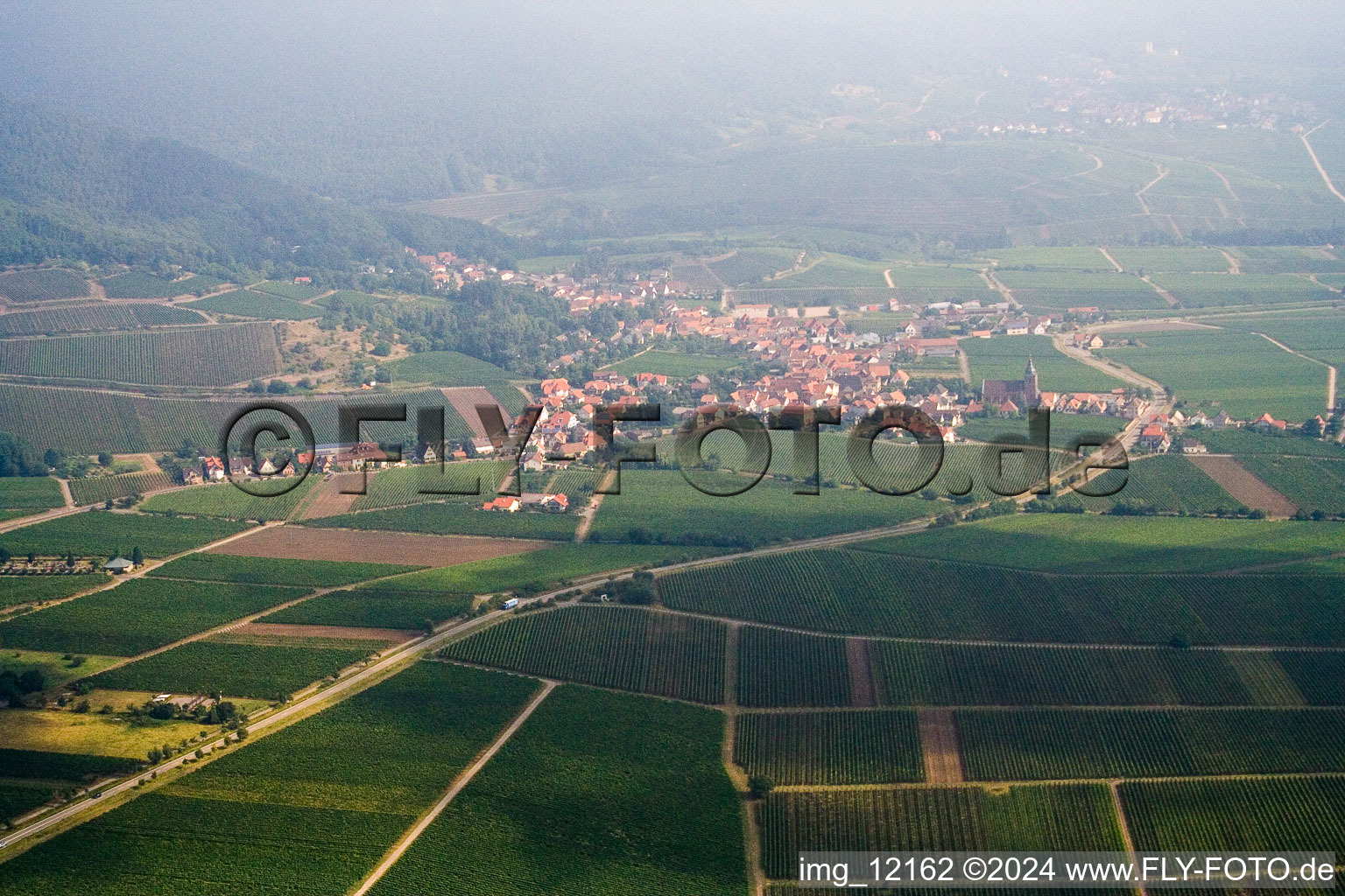 Burrweiler dans le département Rhénanie-Palatinat, Allemagne du point de vue du drone