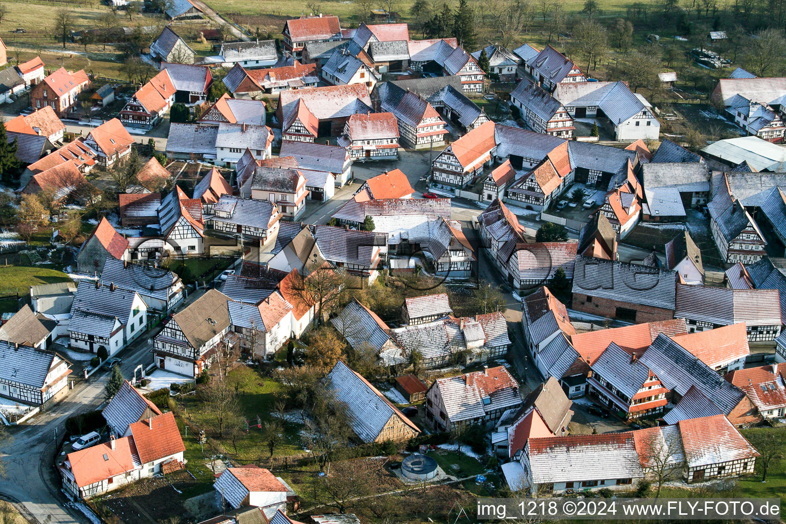 Vue aérienne de Hunspach dans le département Bas Rhin, France