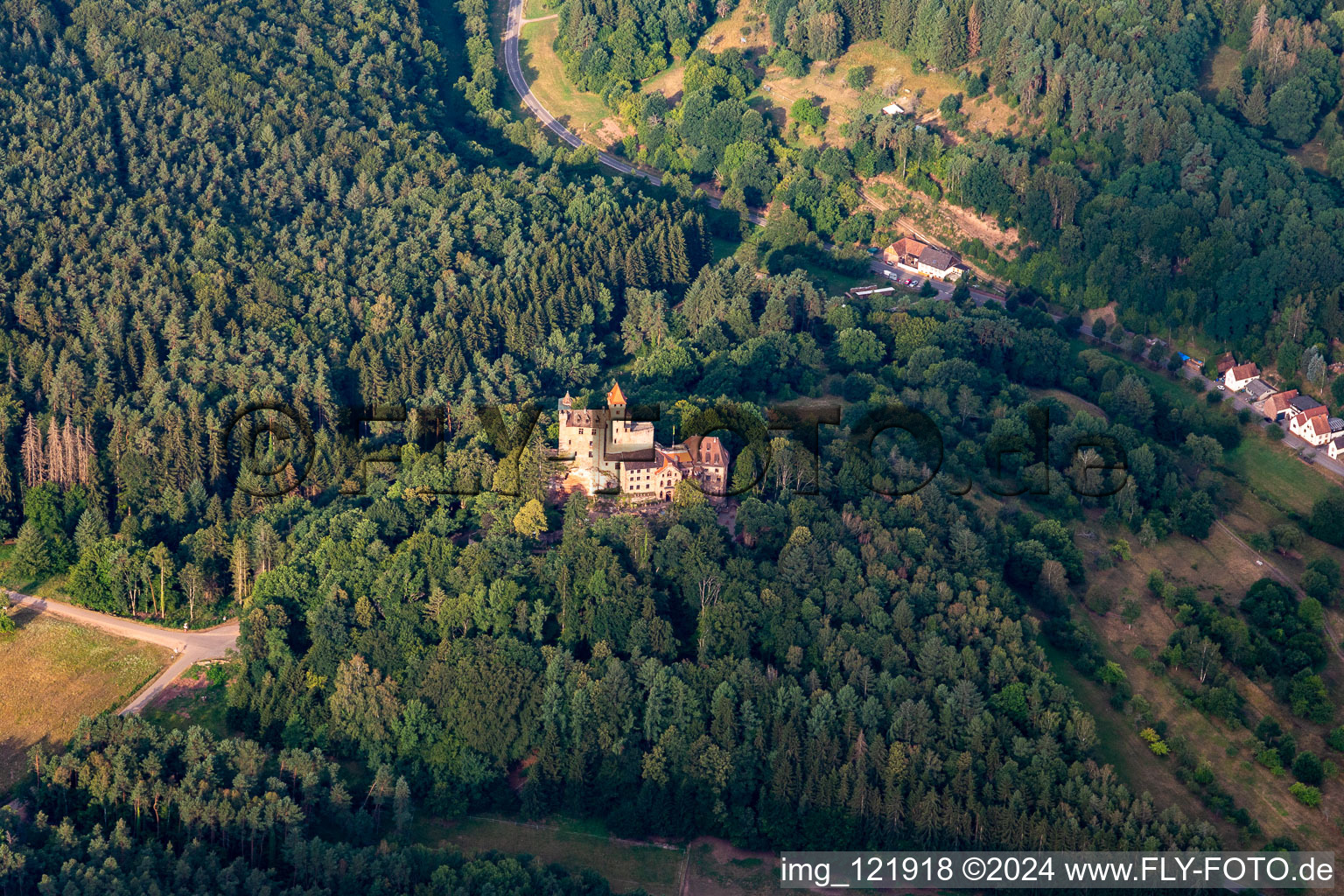 Vue aérienne de Château de Berwartstein à Erlenbach bei Dahn dans le département Rhénanie-Palatinat, Allemagne