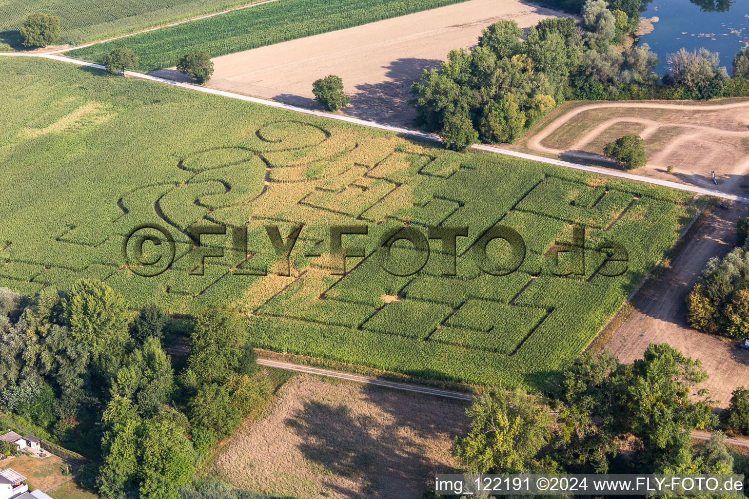 Vue aérienne de Labyrinthe de maïs à Leimersheim dans le département Rhénanie-Palatinat, Allemagne