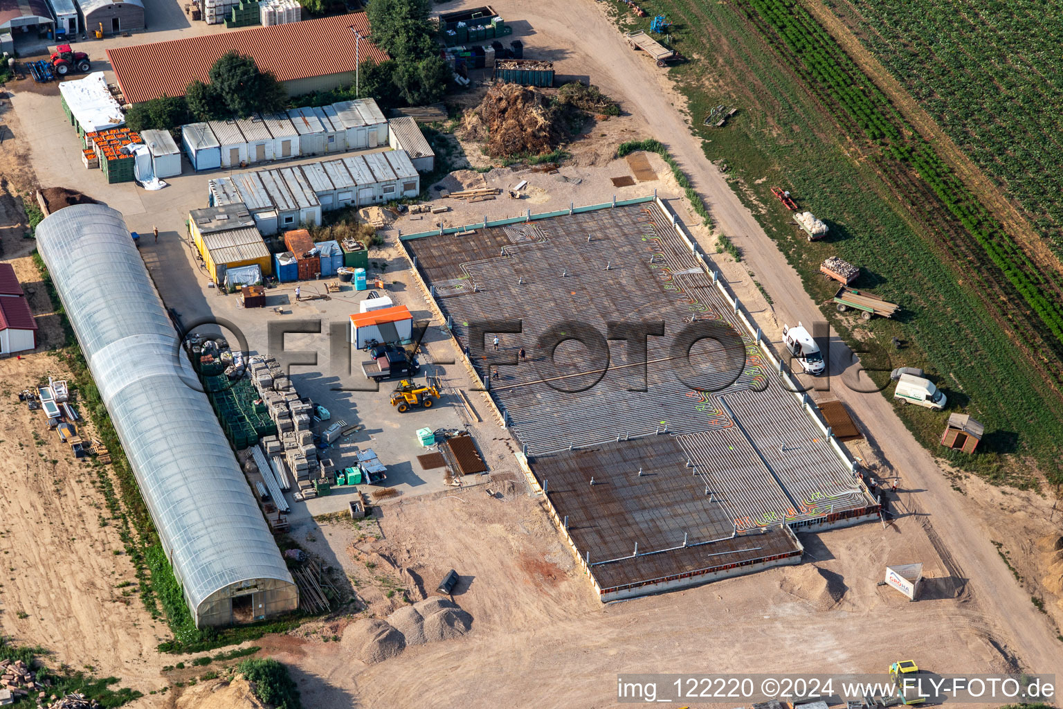 Kugelmann légumes biologiques nouvelle construction du hall de production à Kandel dans le département Rhénanie-Palatinat, Allemagne vue d'en haut