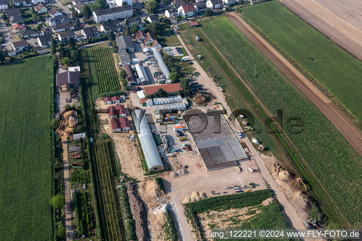 Kugelmann légumes biologiques nouvelle construction du hall de production à Kandel dans le département Rhénanie-Palatinat, Allemagne depuis l'avion