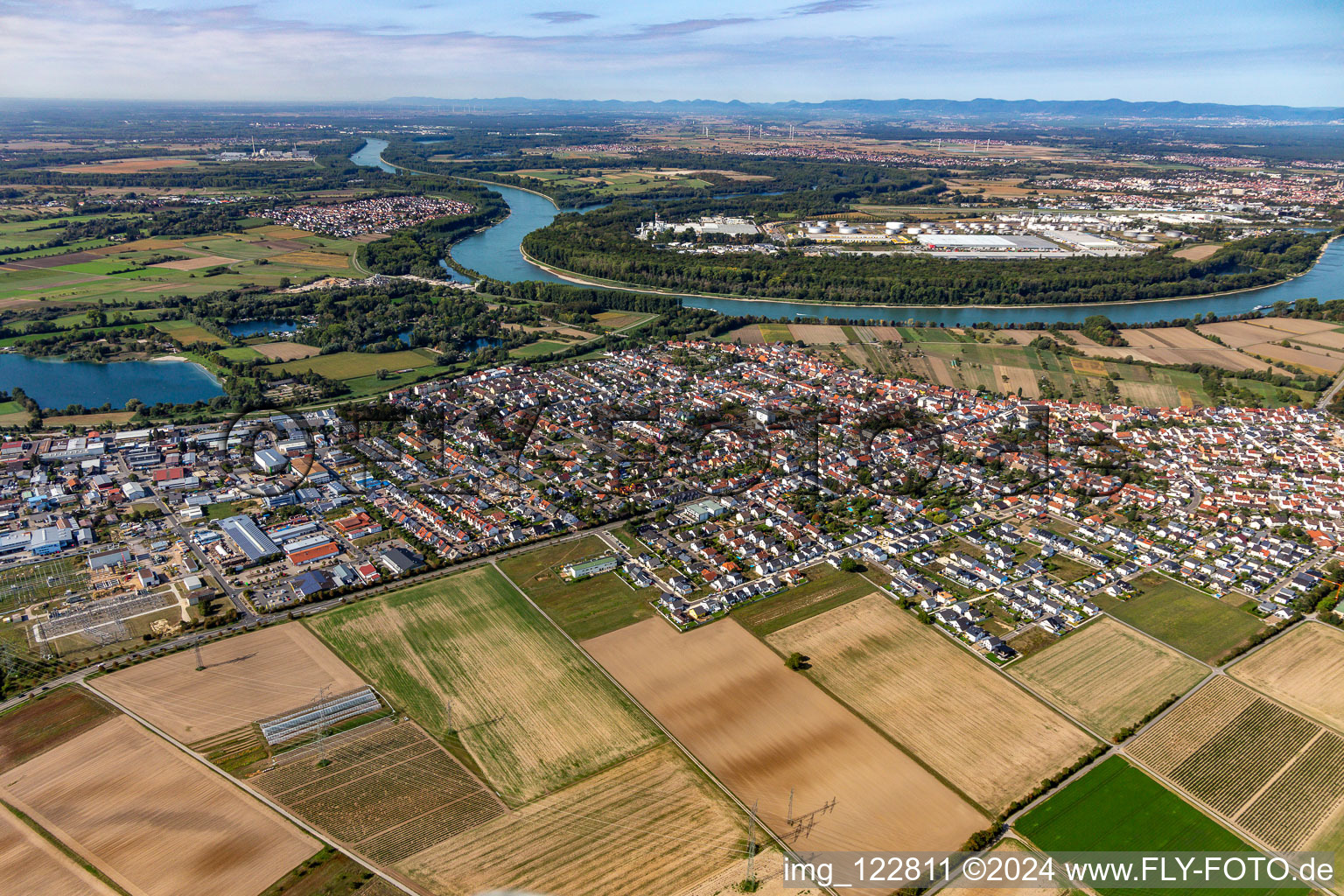 Vue aérienne de Zones riveraines du Rhin à Altlußheim dans le département Bade-Wurtemberg, Allemagne