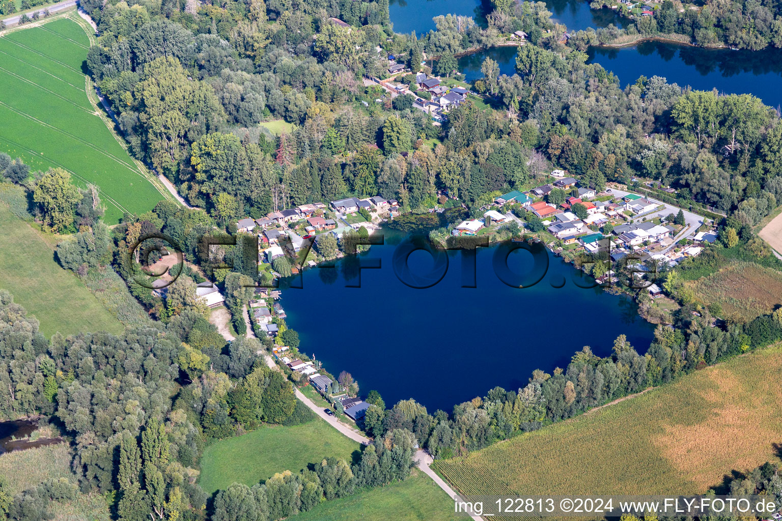 Vue aérienne de Sauerwiesen, Wagbachhäusel à Altlußheim dans le département Bade-Wurtemberg, Allemagne