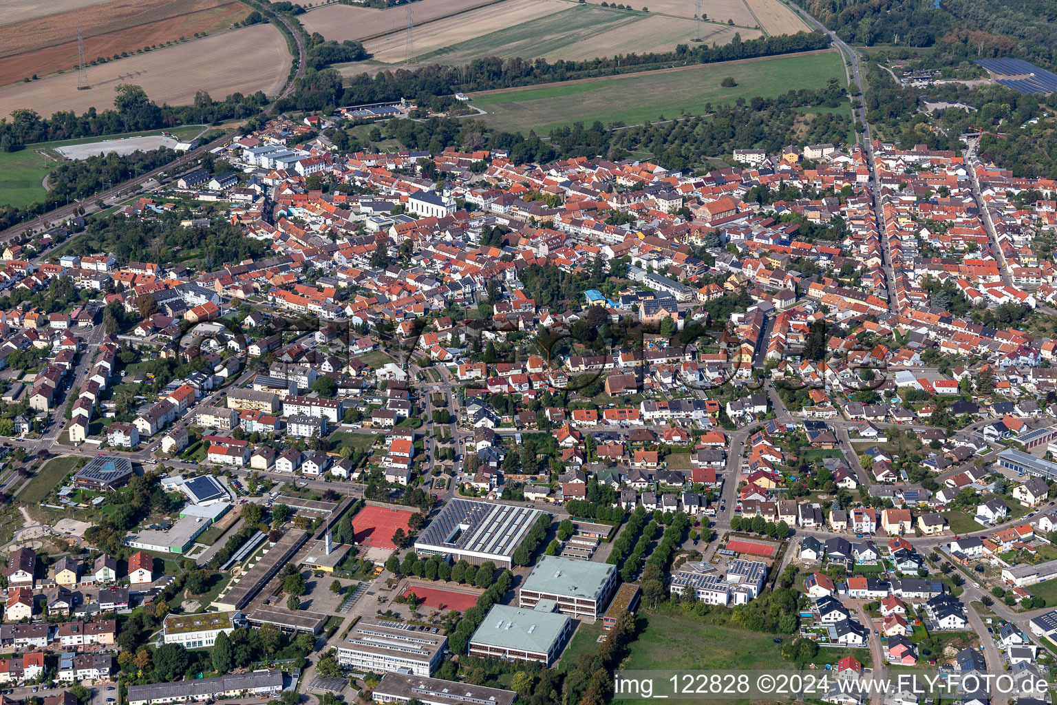 Vue oblique de Philippsburg dans le département Bade-Wurtemberg, Allemagne