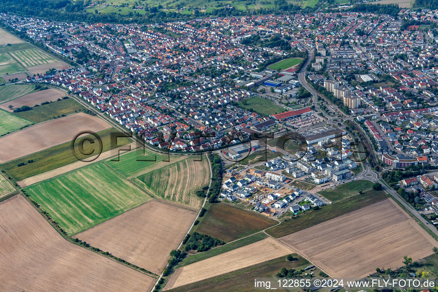 Photographie aérienne de Trimestre 2020 Zone de développement Biegen-Durlacher Weg à le quartier Hochstetten in Linkenheim-Hochstetten dans le département Bade-Wurtemberg, Allemagne