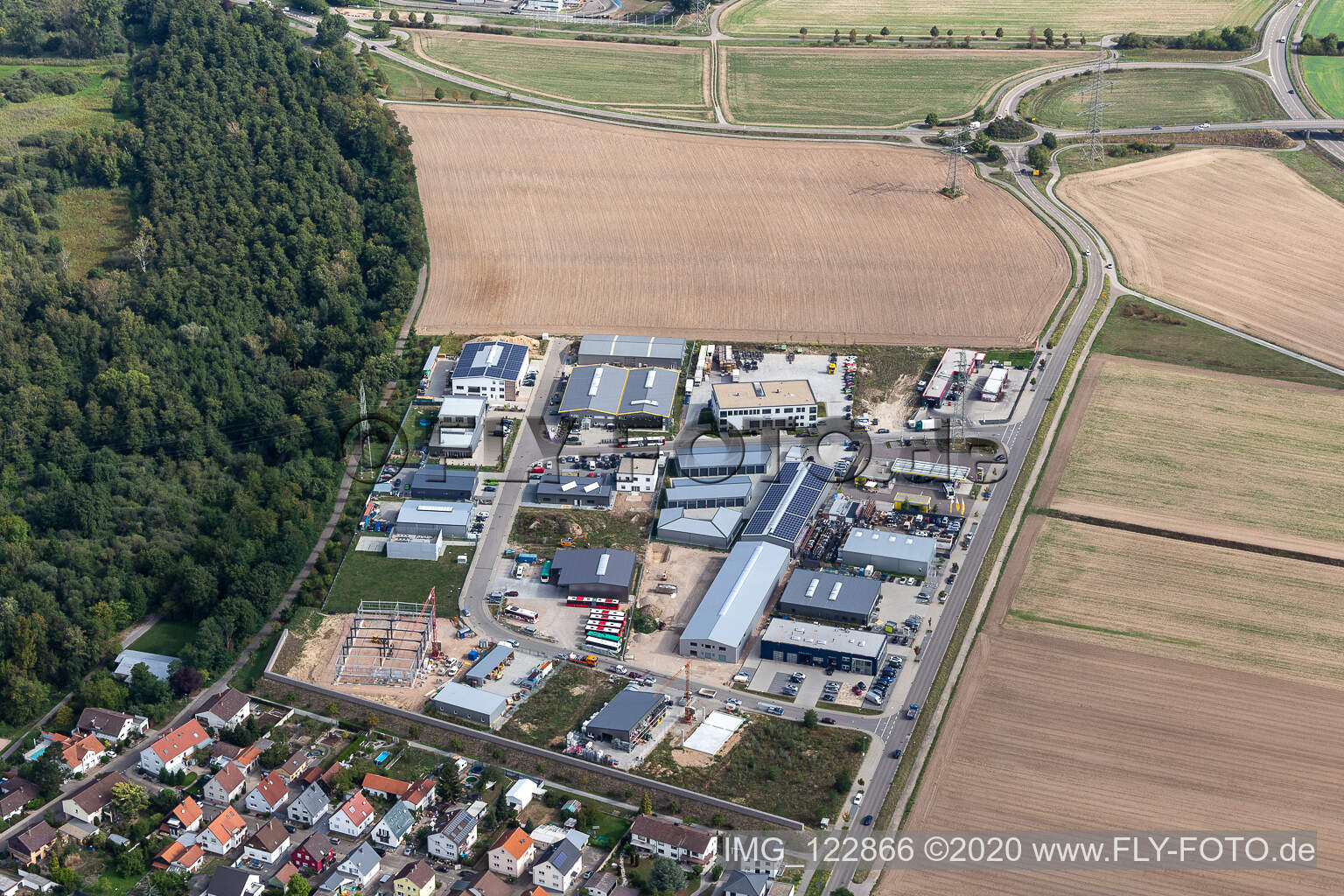 Photographie aérienne de Trimestre 2020 Zone de développement Biegen-Durlacher Weg à le quartier Hochstetten in Linkenheim-Hochstetten dans le département Bade-Wurtemberg, Allemagne