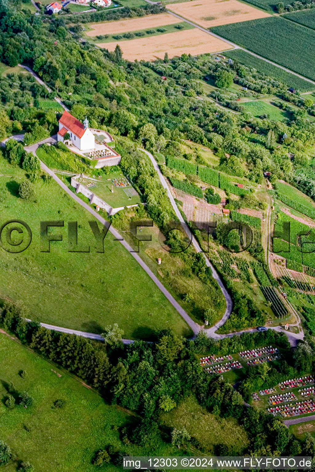 Vue aérienne de Chapelle Chapelle Wurmlinger - Chapelle Saint-Rémi à Tübingen à Rottenburg am Neckar dans le département Bade-Wurtemberg, Allemagne