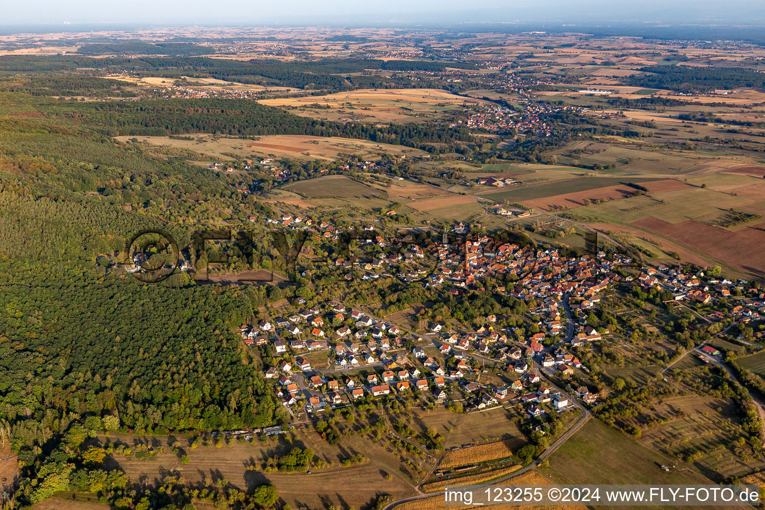 Gœrsdorf dans le département Bas Rhin, France depuis l'avion