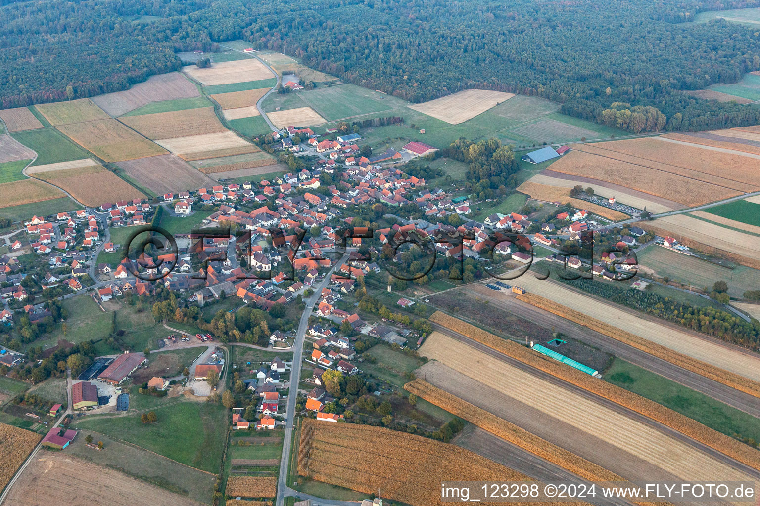 Vue d'oiseau de Salmbach dans le département Bas Rhin, France