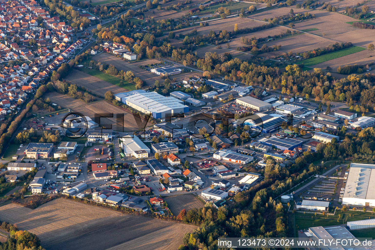 Vue aérienne de Zone industrielle avec OFTEC Faurecia à Hagenbach dans le département Rhénanie-Palatinat, Allemagne