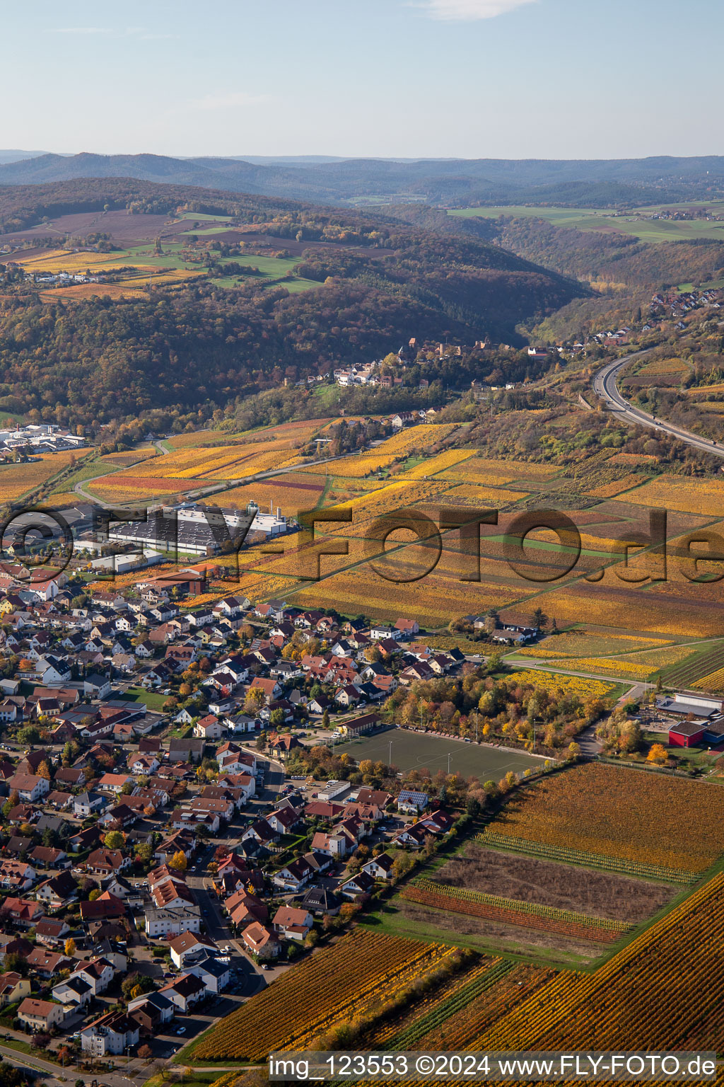 Vue aérienne de Quartier Sausenheim in Grünstadt dans le département Rhénanie-Palatinat, Allemagne