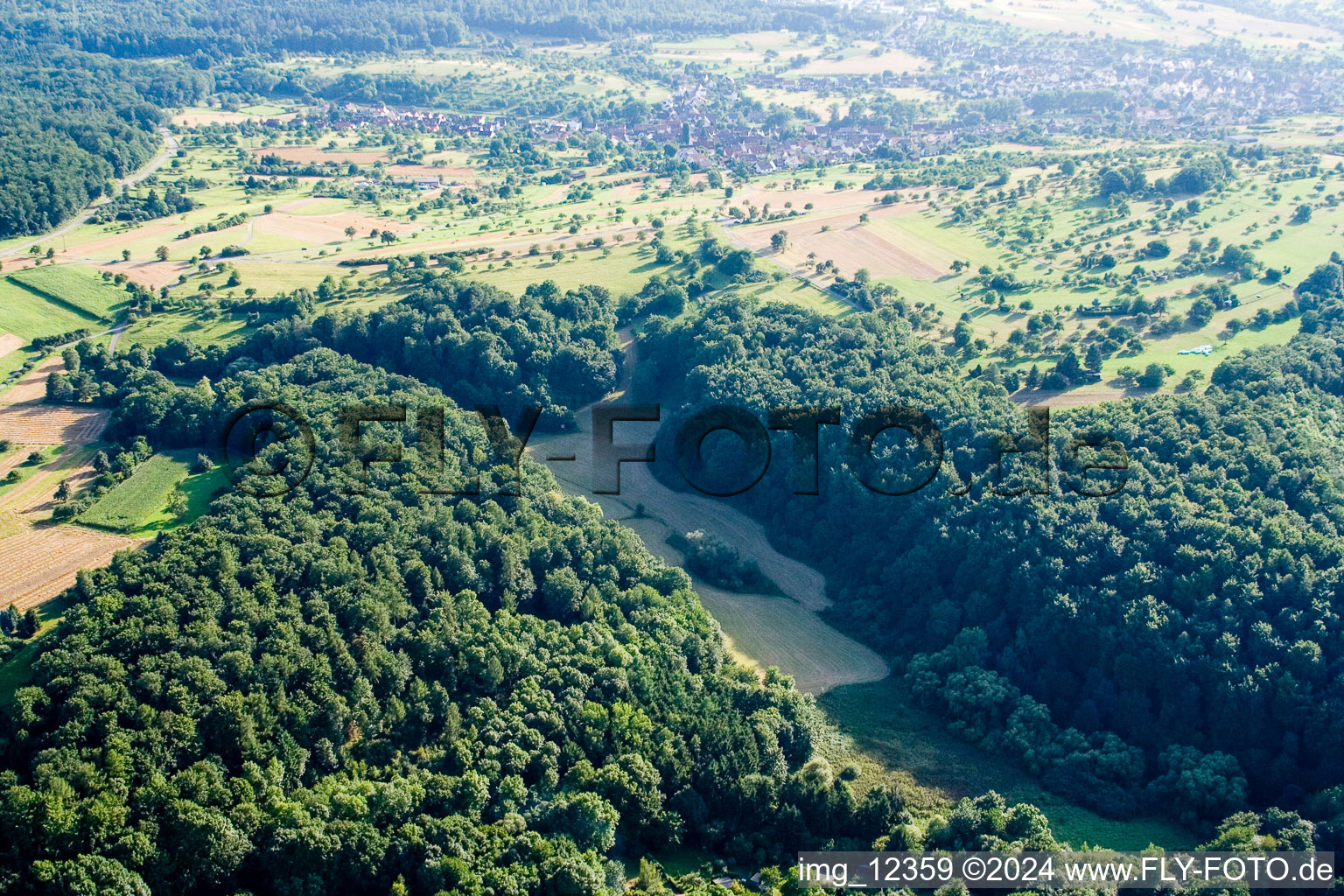 Vue d'oiseau de Réserve naturelle de Kettelbachtal à le quartier Obernhausen in Birkenfeld dans le département Bade-Wurtemberg, Allemagne