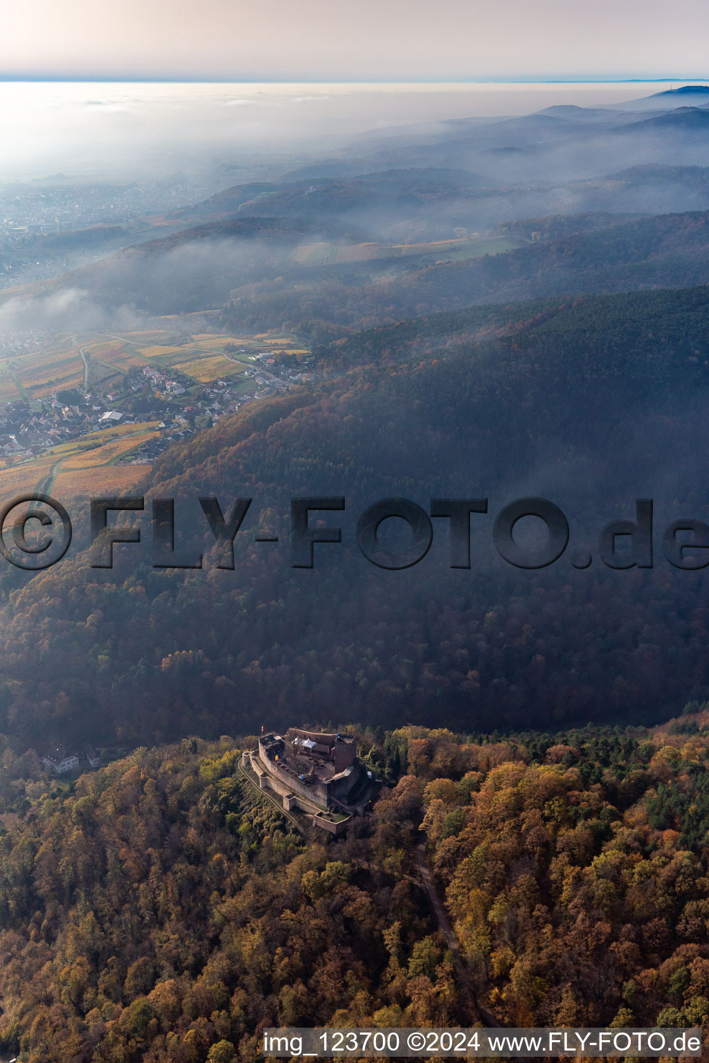 Vue oblique de Château de Landeck à Klingenmünster dans le département Rhénanie-Palatinat, Allemagne