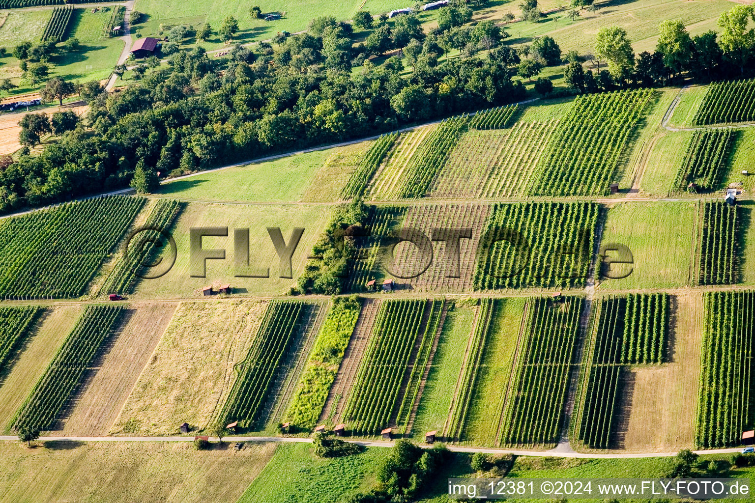 Vue aérienne de Structures dans les champs agricoles à Keltern dans le département Bade-Wurtemberg, Allemagne