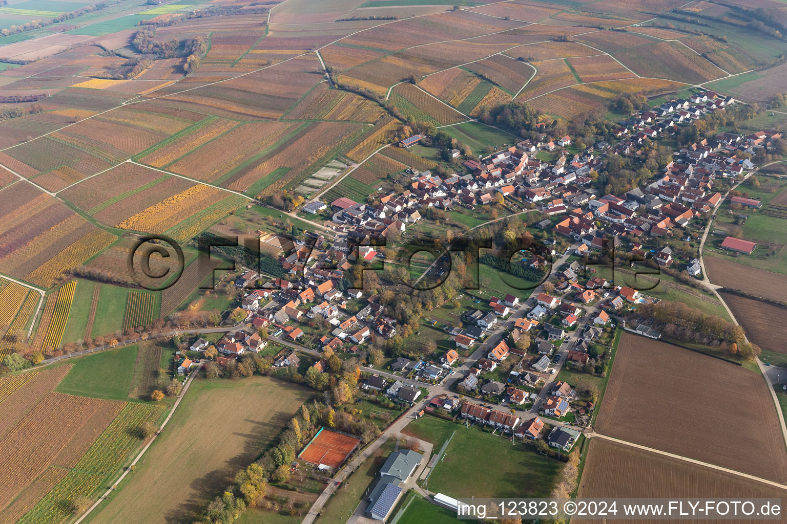 Vue d'oiseau de Dierbach dans le département Rhénanie-Palatinat, Allemagne