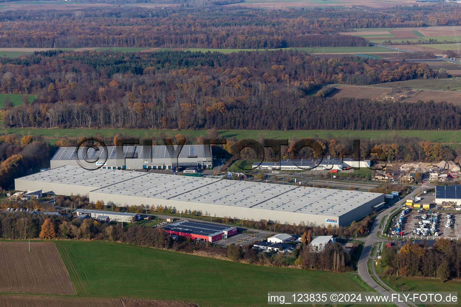 Photographie aérienne de Zone commerciale Horst avec Magna Interiors, Random Logistics, STS Group et Thermo Fisher à le quartier Minderslachen in Kandel dans le département Rhénanie-Palatinat, Allemagne