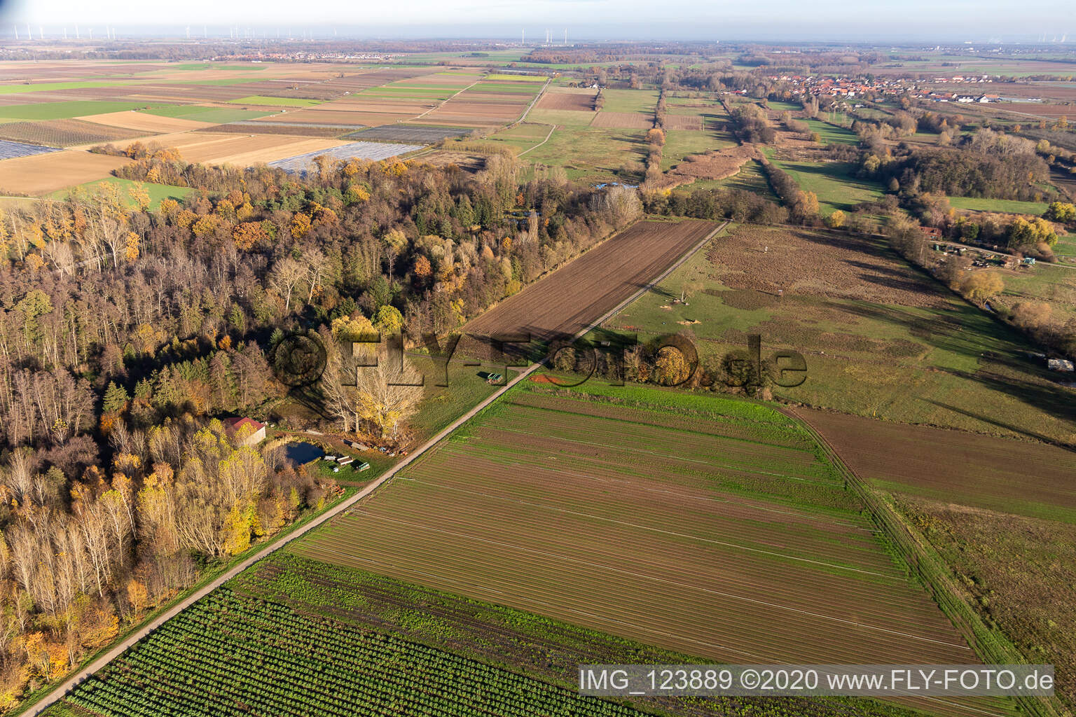 Enregistrement par drone de Billigheimer Bruch, Erlenbachtal entre Barbelroth, Hergersweiler et Winden à Barbelroth dans le département Rhénanie-Palatinat, Allemagne