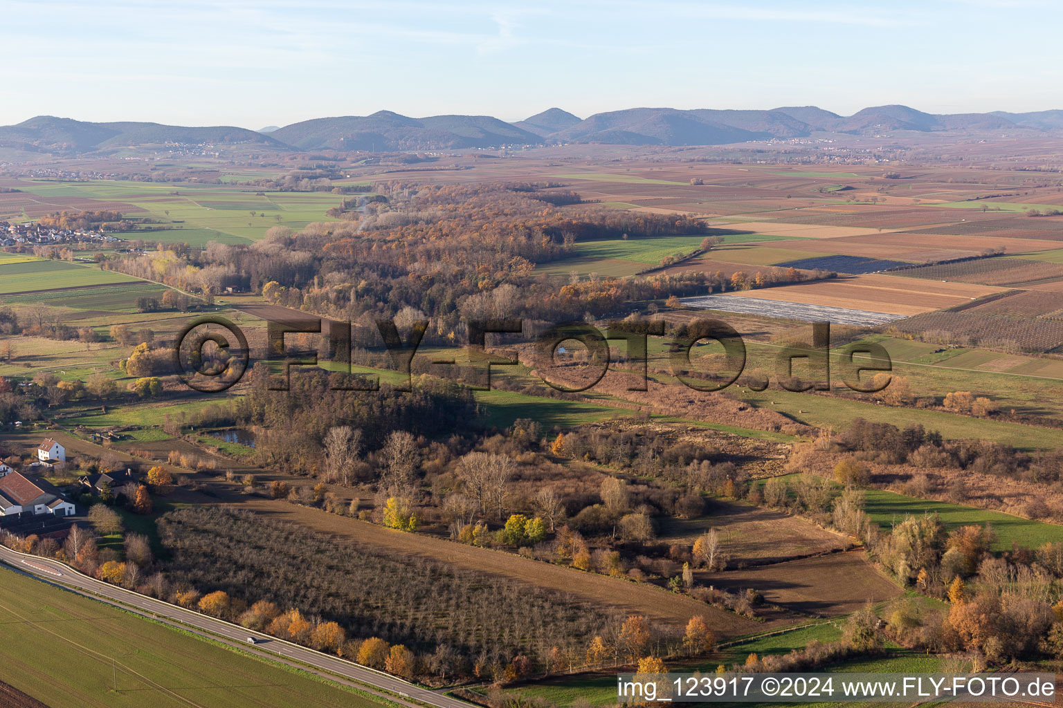 Billigheimer Bruch, Erlenbachtal entre Barbelroth, Hergersweiler et Winden à Winden dans le département Rhénanie-Palatinat, Allemagne hors des airs