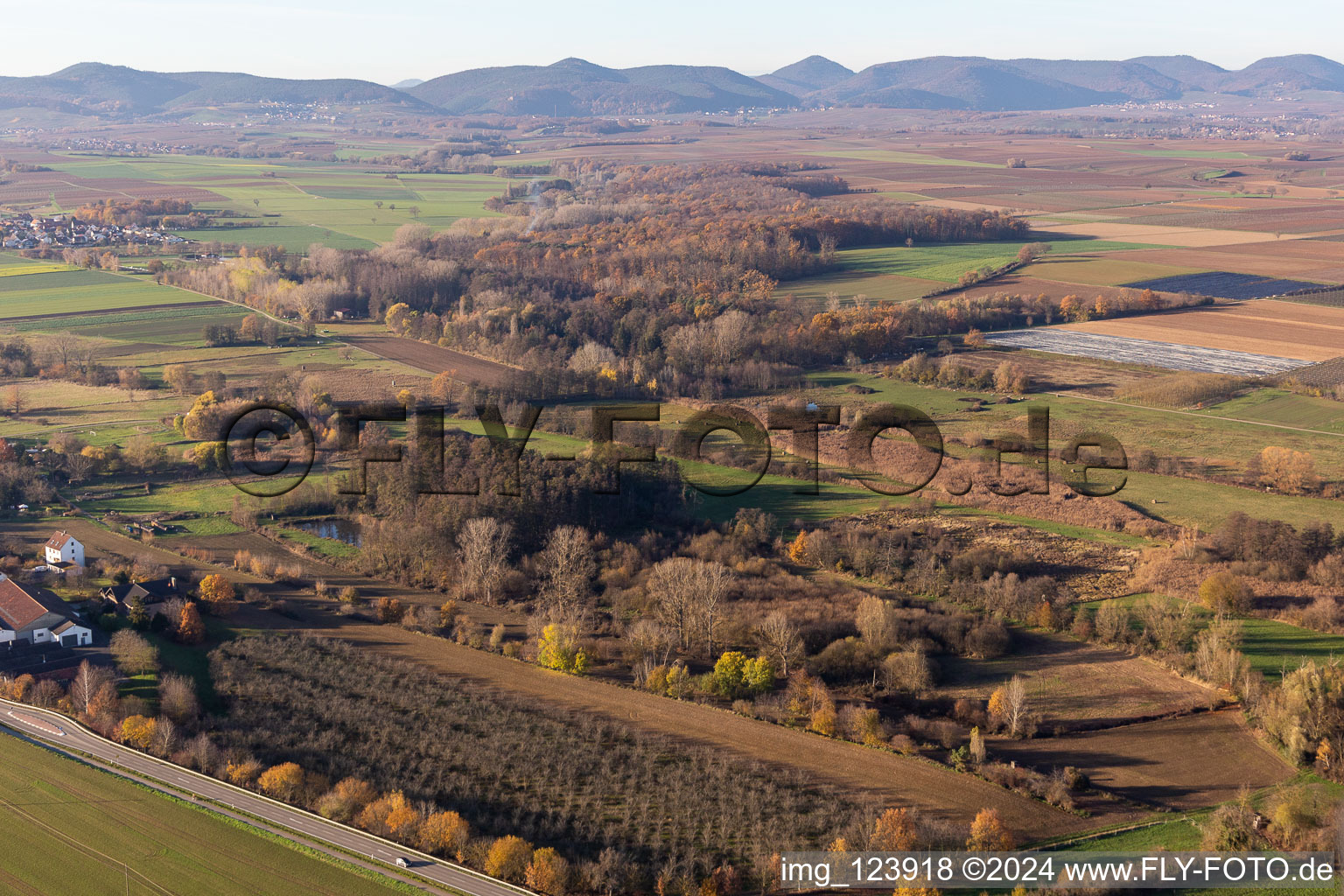 Billigheimer Bruch, Erlenbachtal entre Barbelroth, Hergersweiler et Winden à Winden dans le département Rhénanie-Palatinat, Allemagne vue d'en haut