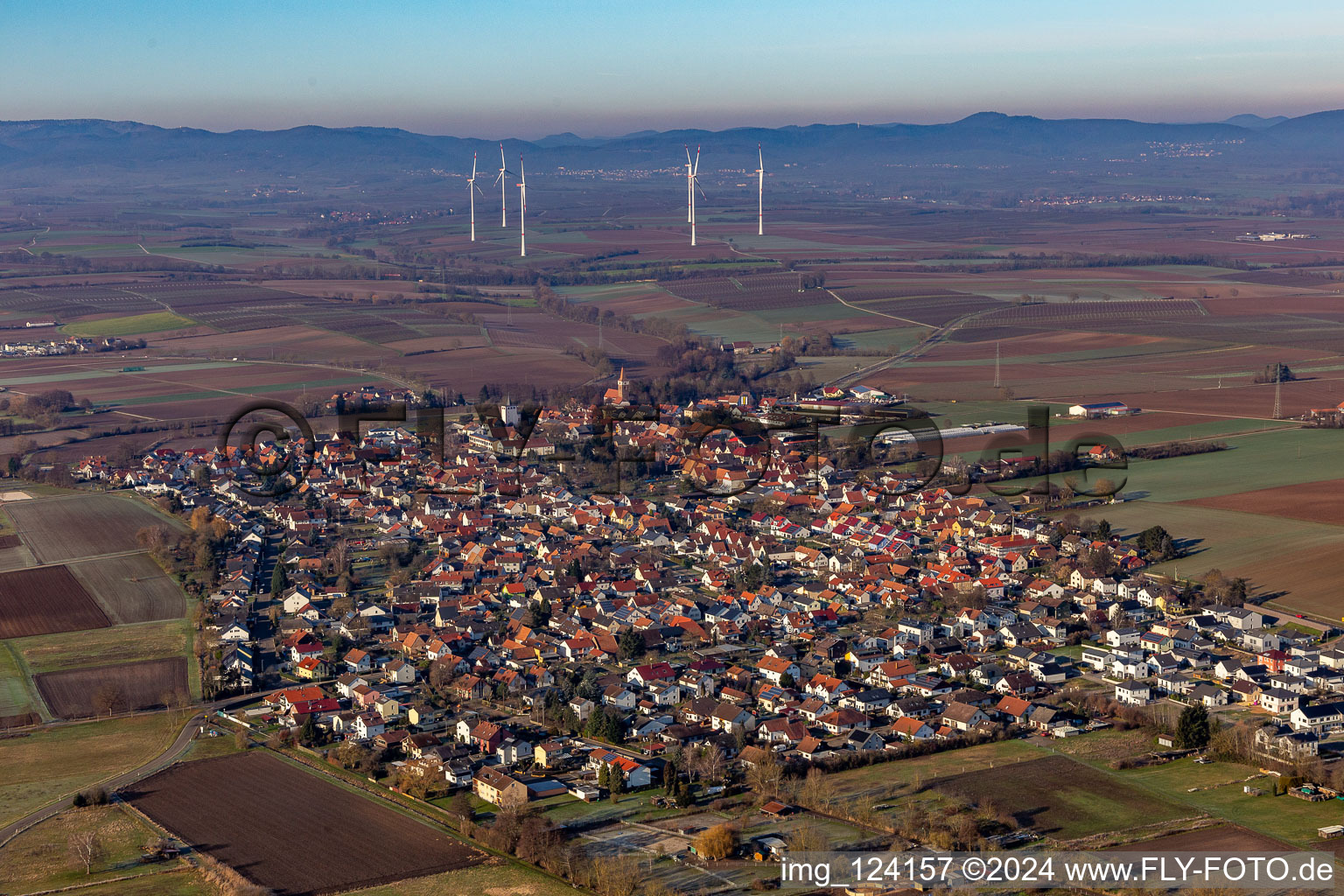 Vue aérienne de Devant le parc éolien de Freckenfeld à Minfeld dans le département Rhénanie-Palatinat, Allemagne