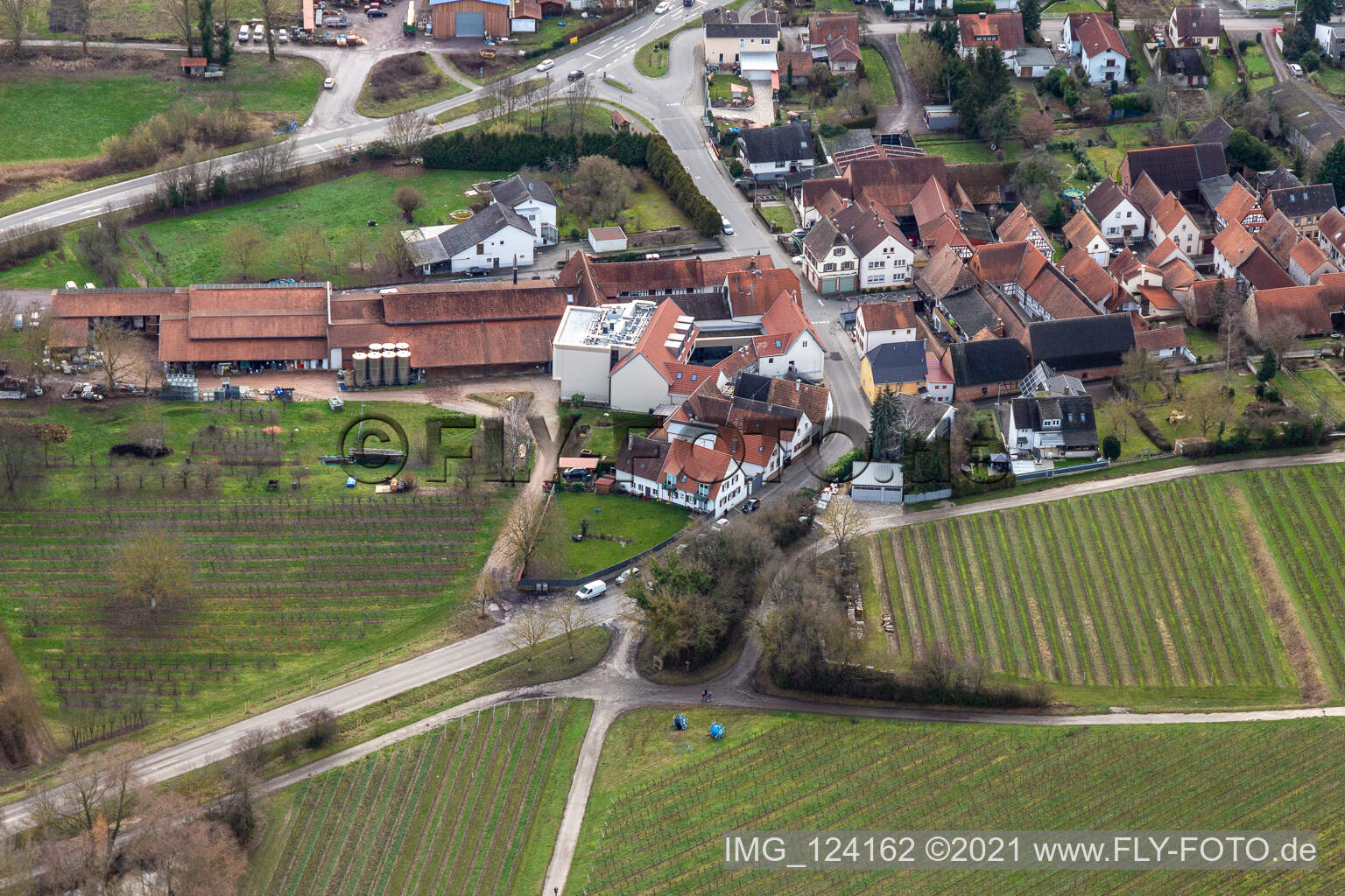 Vue aérienne de Domaine viticole Fritz Walter à Niederhorbach dans le département Rhénanie-Palatinat, Allemagne
