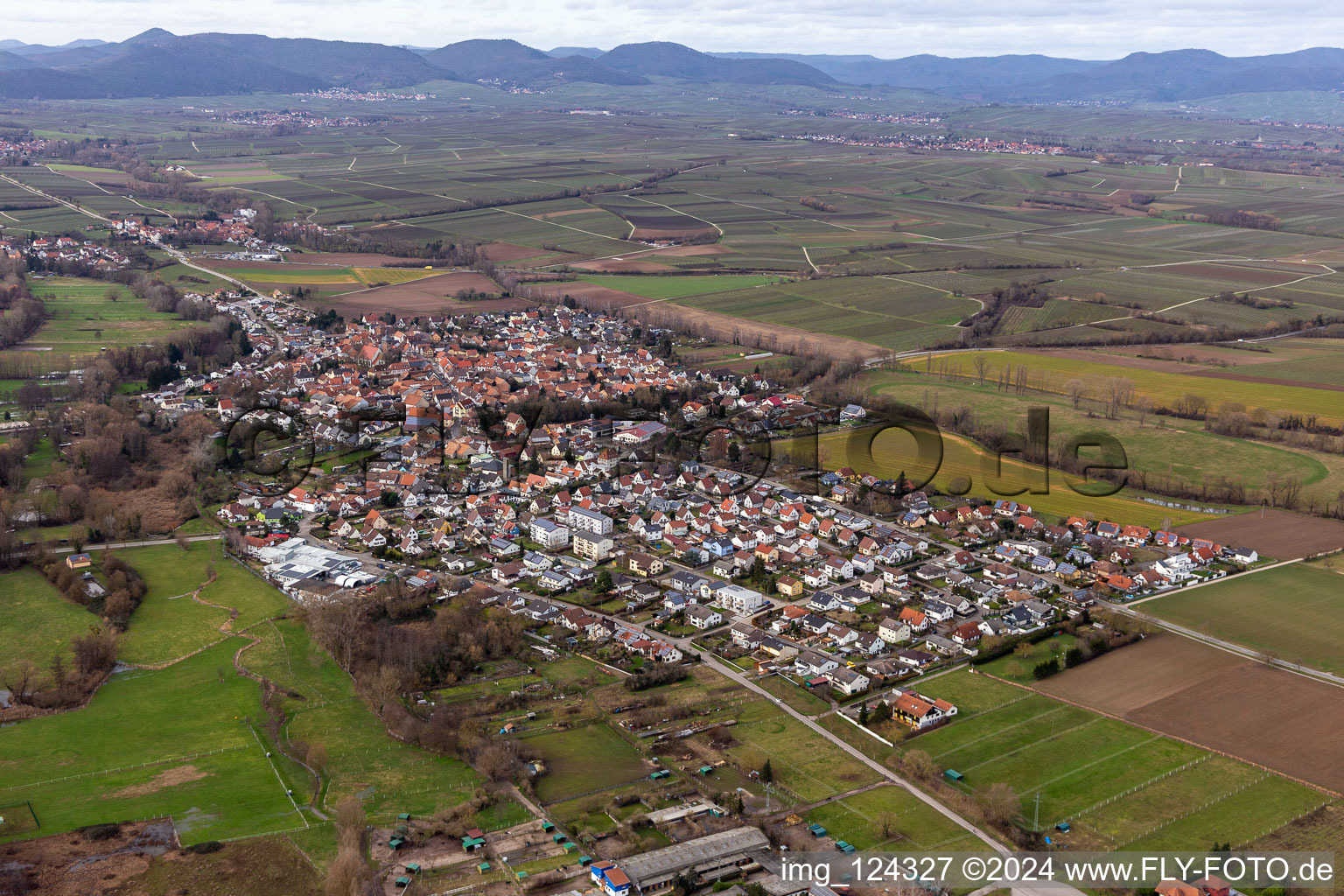 Vue d'oiseau de Quartier Billigheim in Billigheim-Ingenheim dans le département Rhénanie-Palatinat, Allemagne