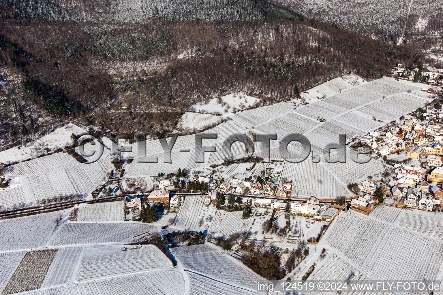 Vue aérienne de Vue aérienne d'hiver dans la neige à le quartier Weyher in Weyher in der Pfalz dans le département Rhénanie-Palatinat, Allemagne