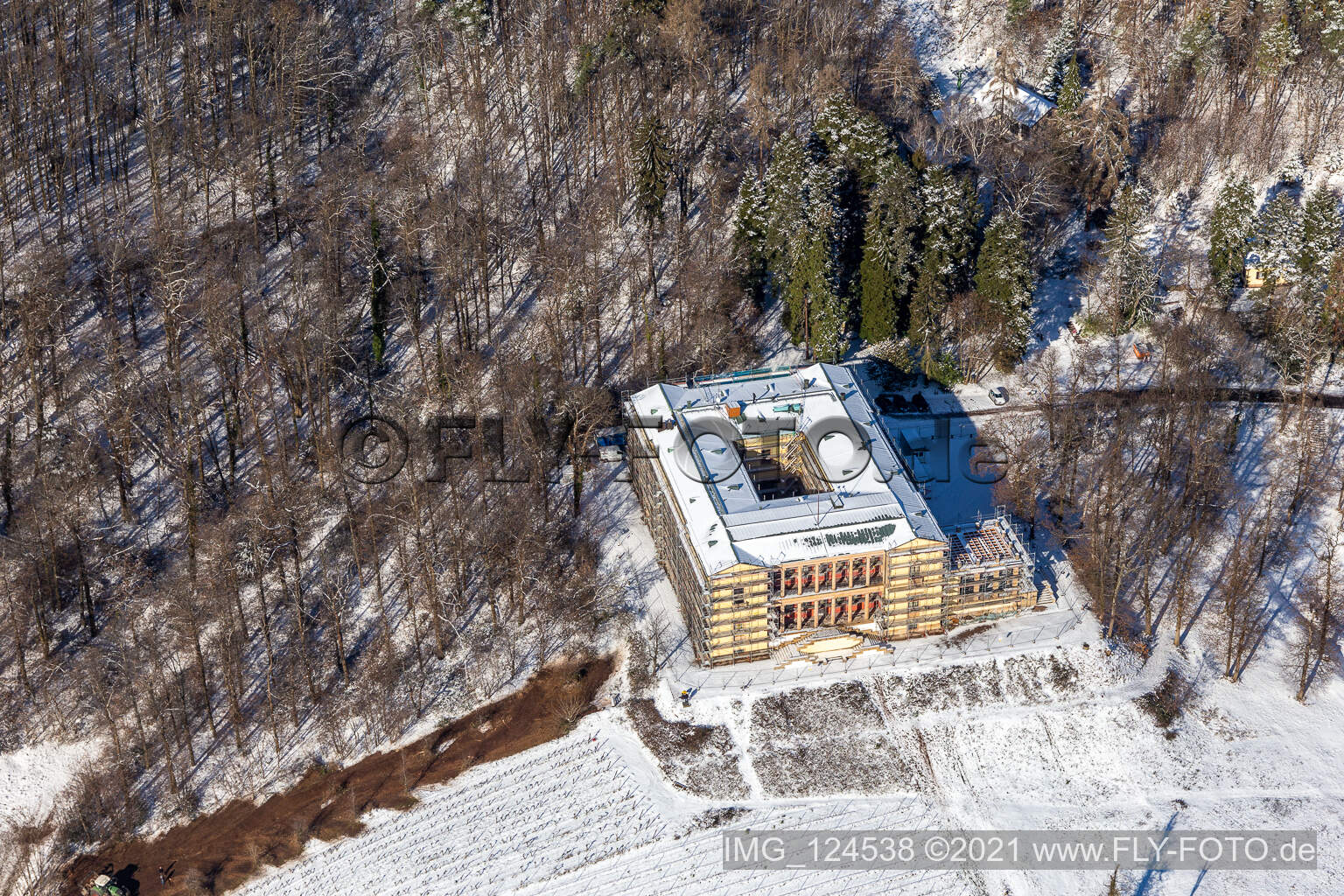 Vue aérienne de Vue aérienne d'hiver dans la neige de la Villa Ludwigshöhe à Edenkoben dans le département Rhénanie-Palatinat, Allemagne