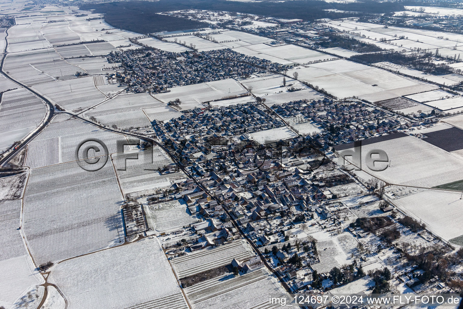 Vue aérienne de Vue aérienne d'hiver dans la neige à le quartier Dammheim in Landau in der Pfalz dans le département Rhénanie-Palatinat, Allemagne