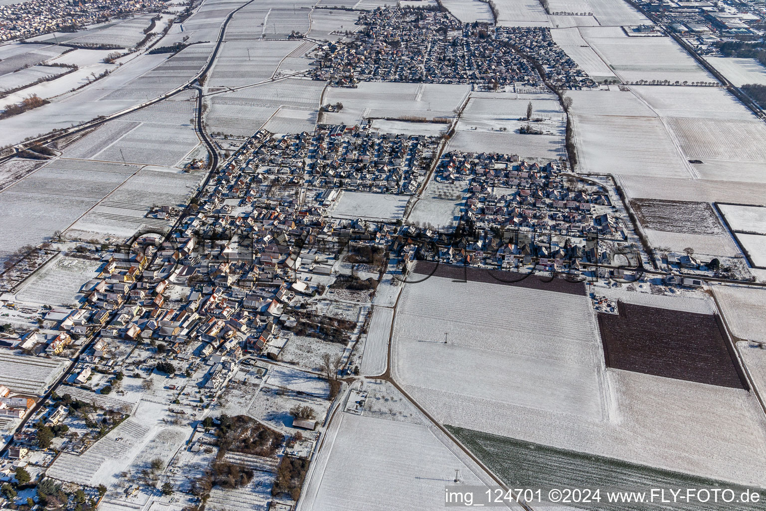 Vue aérienne de Vue aérienne d'hiver dans la neige à le quartier Dammheim in Landau in der Pfalz dans le département Rhénanie-Palatinat, Allemagne