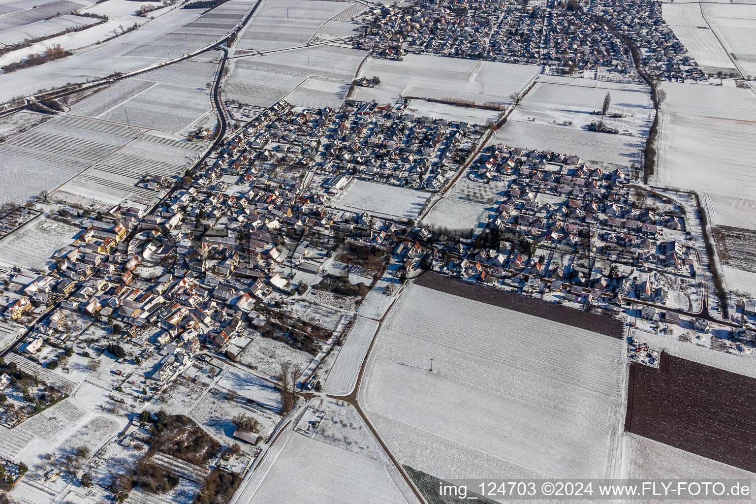 Vue aérienne de Vue aérienne d'hiver dans la neige à le quartier Dammheim in Landau in der Pfalz dans le département Rhénanie-Palatinat, Allemagne