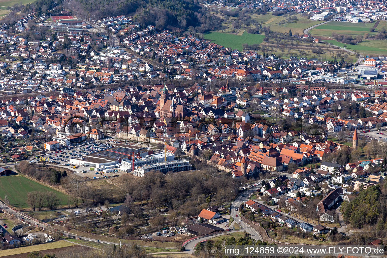 Vue oblique de Weil der Stadt dans le département Bade-Wurtemberg, Allemagne