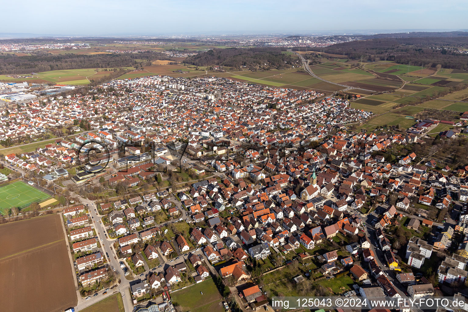 Vue oblique de Renningen dans le département Bade-Wurtemberg, Allemagne