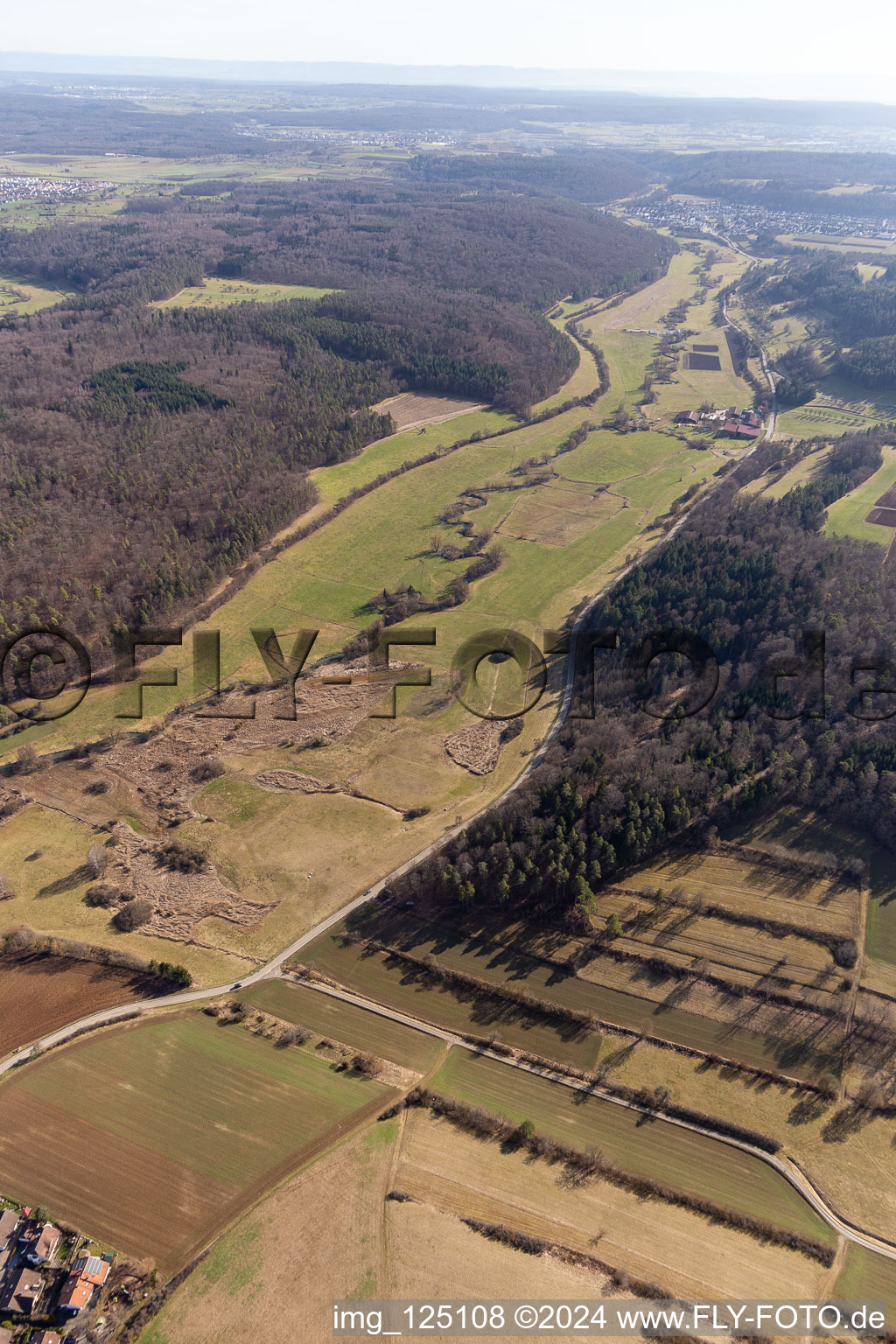 Vue aérienne de Vallée de Wurmtal à le quartier Lehenweiler in Aidlingen dans le département Bade-Wurtemberg, Allemagne