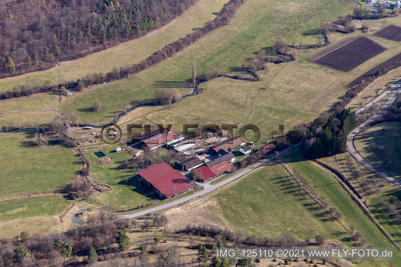 Vue aérienne de Friedrich Bauer agriculteur dans le Würmtal à Lehenweiler dans le département Bade-Wurtemberg, Allemagne