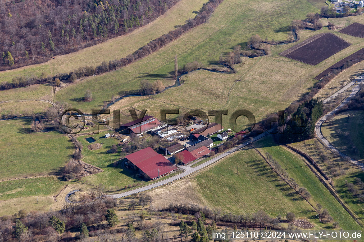 Vue aérienne de Friedrich Bauer agriculteur dans le Würmtal à le quartier Lehenweiler in Aidlingen dans le département Bade-Wurtemberg, Allemagne