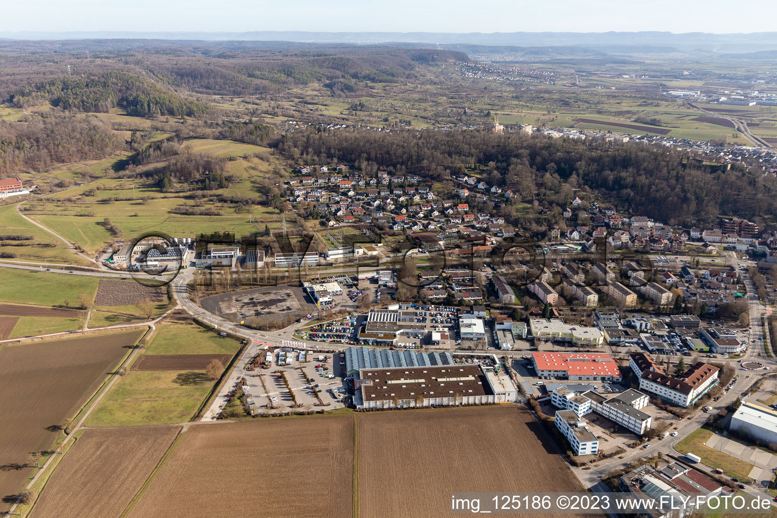 Vue aérienne de Zone commerciale Daimlerstr. à Herrenberg dans le département Bade-Wurtemberg, Allemagne