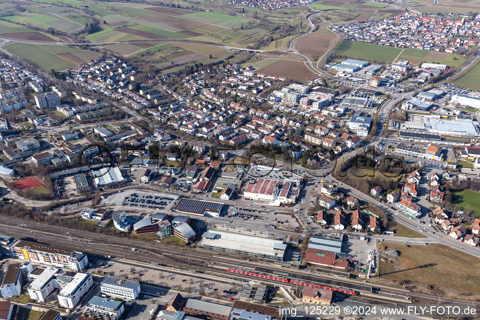 Vue aérienne de Gare à Herrenberg dans le département Bade-Wurtemberg, Allemagne