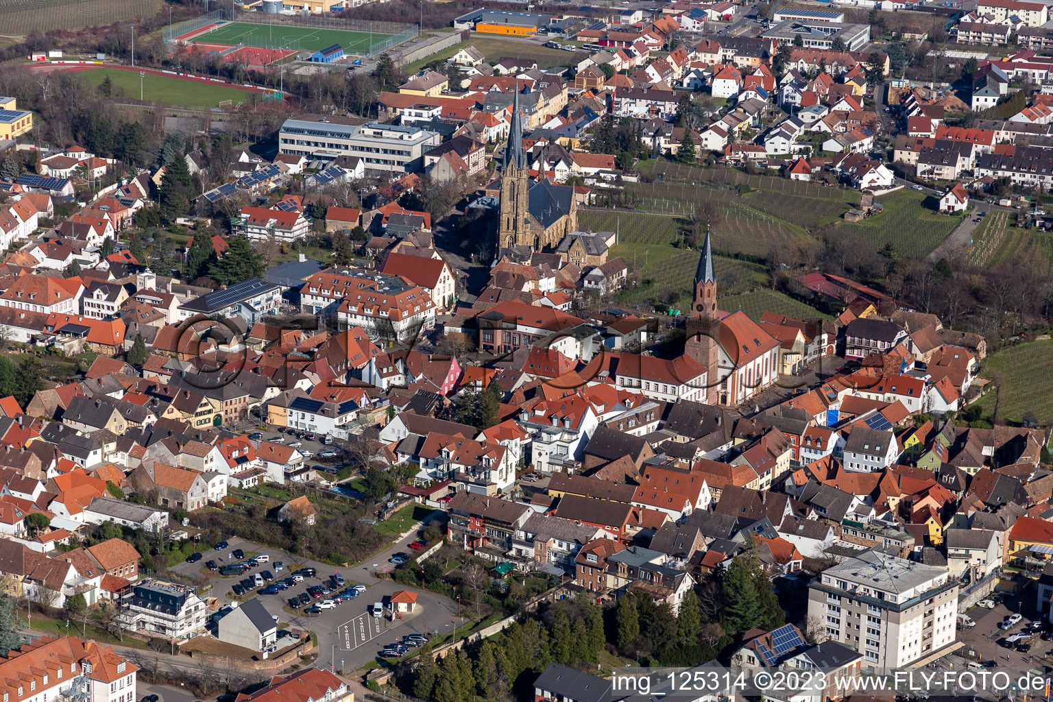 Edenkoben dans le département Rhénanie-Palatinat, Allemagne vu d'un drone