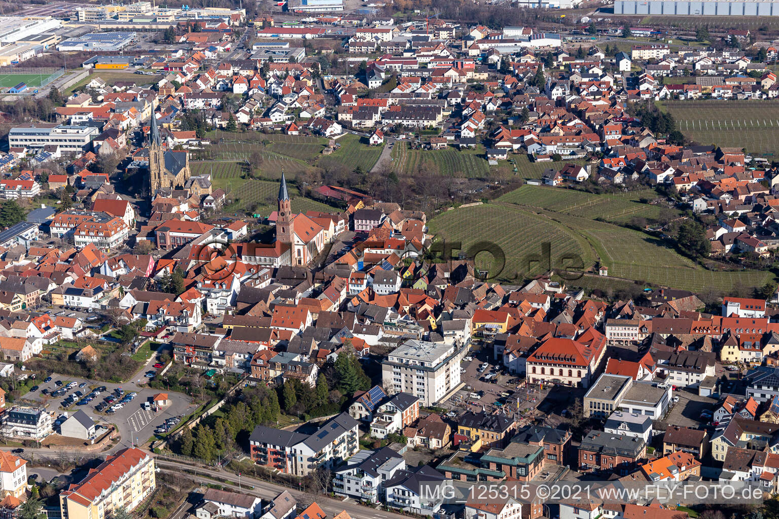 Vue aérienne de Ludwigsplatz à Edenkoben dans le département Rhénanie-Palatinat, Allemagne