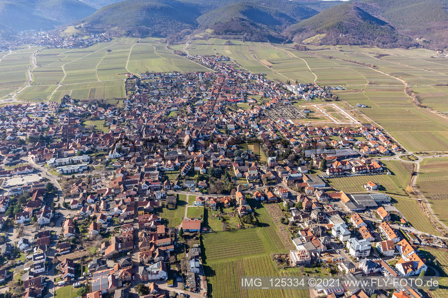 Maikammer dans le département Rhénanie-Palatinat, Allemagne du point de vue du drone