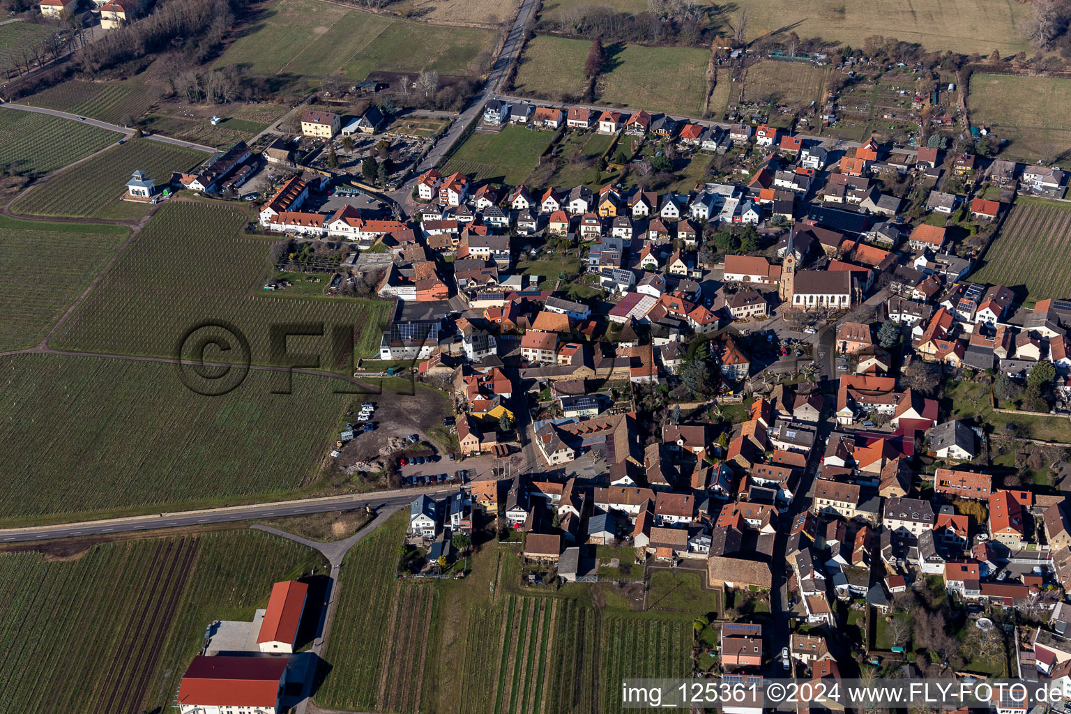 Vue aérienne de Église catholique Saint-Martin à Ruppertsberg dans le département Rhénanie-Palatinat, Allemagne